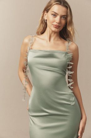 BHLDN Arabella Tendril-Sleeve Satin Maxi Dress