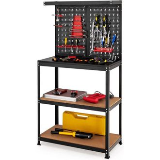 Costway Costway - Banco De Trabajo, 80,5 X 41 X 155 Cm, Almacenamiento De Herramientas Con Tablero De Clavijas, 2 Estantes, 13 Accesorios Colgantes, Marco De 