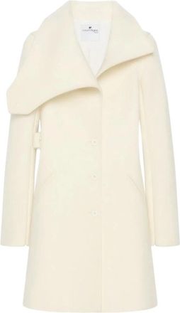 Courr&egrave;ges Roomkleurige Jas met Asymmetrische Kraag en Riem - Dames - Mantel - Beige - S - Wol - Jassen