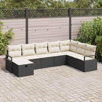 vidaXL Vidaxl - Conjunto De Sof&aacute; De Jard&iacute;n Con Coj&iacute;n 8 Pcs Negro Y Crema