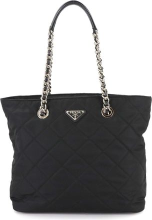 Prada Black Nylon Leather Handbag Tote Bag (Pre-Owned)