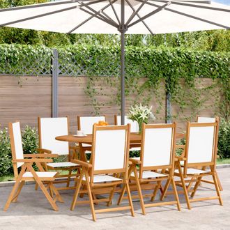 vidaXL Vidaxl - Sillas Jard&iacute;n Reclinables 8 Uds Tela Madera Maciza Blanco Crema
