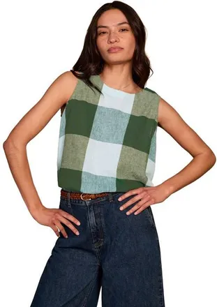 Celtic & Co. Sleeveless Pleat Back Cotton Blouse in Green Multi Check at Nordstrom, Size 14