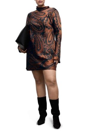 Mango Paisley Long Sleeve Satin Dress in Burnt Orange at Nordstrom, Size 2