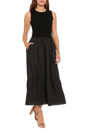 London Times Mixed Media Maxi Dress in Black at Nordstrom Rack, Size Small