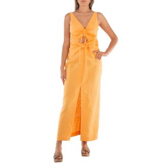 Nanushka Draped Linen Midi Dress, Size X-Small