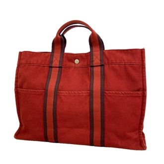 Herm&egrave;s Red Color Canvas Tote Bag (Pre-Owned)