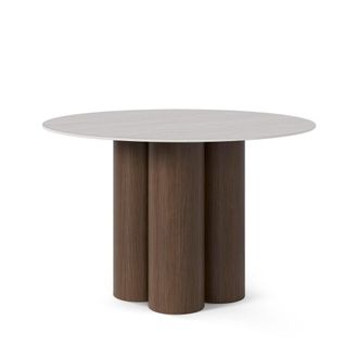 Koketto Home Mesa fija redonda tapa 120cm beige con base cil&iacute;ndrica nogal