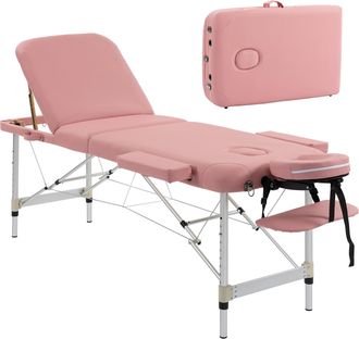 HOMCOM Homcom Camilla Masaje Plegable Port&aacute;til De Aluminio De 3 Zonas Con Respaldo Altura Ajustable Reposacabezas Extra&iacute;ble Bolsa Transporte 215x81 Cm Rosa