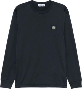 Stone Island Compass Print T-Shirt - Heren - Longsleeves - Blauw - M - Katoen - Tops