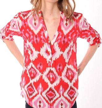 Vilagallo Francina Top Blouse In Pink & Red Ikat