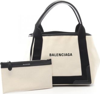 Balenciaga Black Ivory Canvas Leather Handbag Pouch Tote Bag (Pre-Owned)