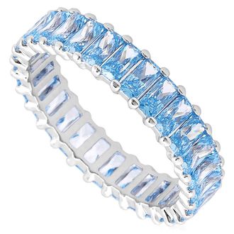 Swarovski Rhodium Plated Blue Baguette Cut Matrix Ring, Size 52 (US 5.75)