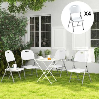 OUTSUNNY Folding Chair With Steel Frame - Garden Chair Set - White - 4PCS | TJ Hughes