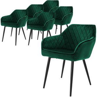 ML Design ML-Design Set di 6 Sedie da Sala da Pranzo con Braccioli e Schienale Rivestimento in Velluto Verde Sedia da Cucina Imbottita con Gambe in Acciaio