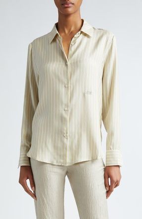 Paloma Wool Lorenzo Stripe Silk Button-Up Shirt in Yellow at Nordstrom, Size Medium