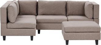 Beliani Modular Corner Sofa 4 Seater UNSTAD Fabric Brown with Ottoman Right Hand