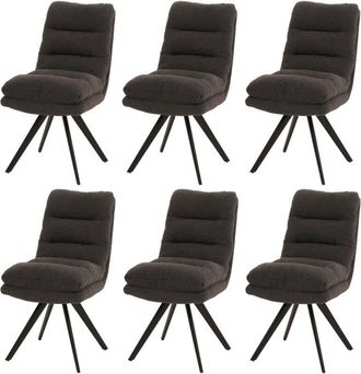Hhg Hhg - Lote De 6 Sillas De Comedor 481, Silla De Cocina, Giratoria Auto Posici&oacute;n Tela/textil Boucl&eacute; Mvg, Gris Oscuro
