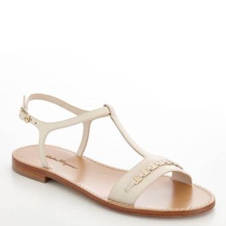Ferragamo Tremiti Chain-Embellished Leather Sandals, Size 7 C