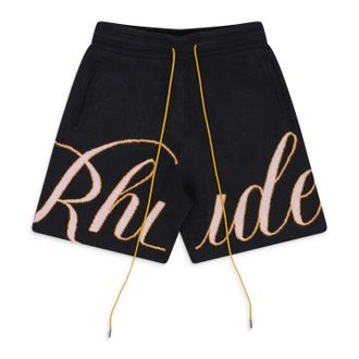 Rhude BLACK GP KNIT SCRIPT SHORTS