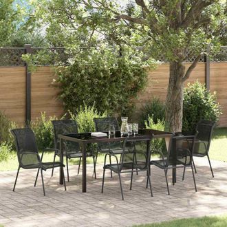 vidaXL Conjunto De Comedor De Jard&iacute;n 7 Pcs Negro Textileno Y Acero Vidaxl