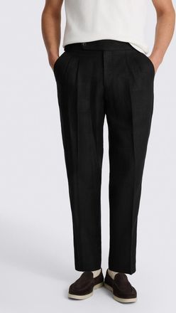 Moss Black Linen Pleated Trouser