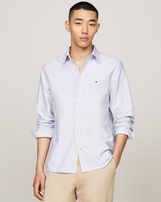 Tommy Hilfiger Heritage Stripe Mens Long Sleeve Oxford Shirt - Blue & White Cotton - Size X-Large