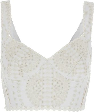 Charo Ruiz Ibiza goldie White Top With V-neck On The Front And Perforated Design In Cotton And Linen Blend Woman