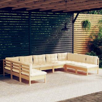 vidaXL Muebles De Jard&iacute;n 9 Pzas Y Cojines Madera Maciza De Pino Crema Vidaxl