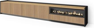 Skraut Home Skraut Home - Mueble Tv, Televisi&oacute;n, Muebles De Sal&oacute;n, Almacenaje, 310x37x50cm, Para Tv Hasta 80, Chimenea El&eacute;ctrica, Led, Estilo Moderno, Roble Y Neg