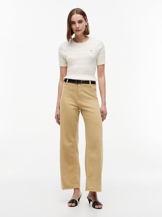 Tommy Hilfiger Womens Stretch High-Rise Cropped Wide Leg Jean - Beechwood - 26W x RegularL