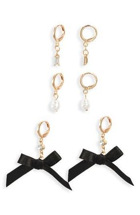 BP. Set of 3 Pretty Bow Drop Earrings in Gold- Ivory- Black at Nordstrom Rack