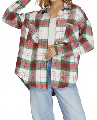 She + Sky Long Sleeve Button Down Shacket With Front Pockets In Plaid Multi