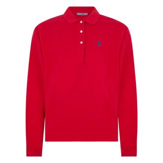 Prada Long-sleeved Cotton Piqu&eacute; Polo Shirt - female - Prada - Polo Shirts - Red - XS - Tops