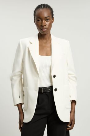 Karen Millen Womens Compact Stretch Ruched Sleeve Detail Single Breasted Blazer - White - Size 16 UK
