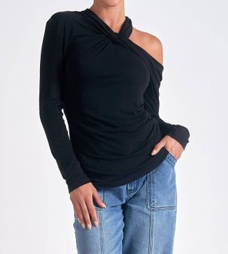 Elan Long Sleeve Off Shoulder Top In Black