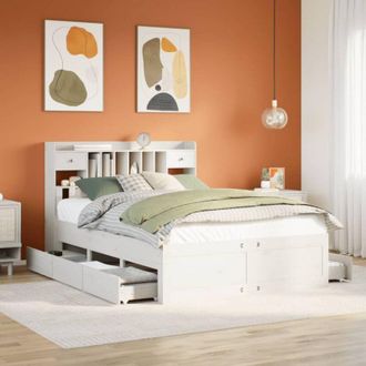 vidaXL Vidaxl - Cama Con Estanter&iacute;a Sin Colch&oacute;n Madera Maciza Blanca 150x200 Cm