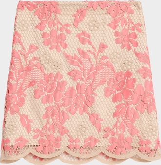 Emanuel Ungaro Hunter Scalloped Floral Lace Mini Skirt