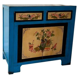 Wanderlust Deco Aparador de madera artesanal pintado a mano azul 90x40x87 alt. cm