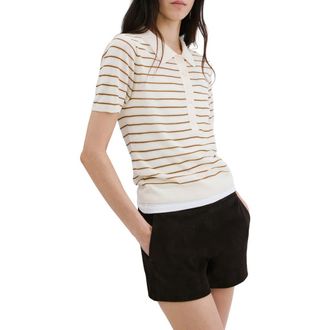 Mango Short Sleeve Jersey Polo Sweater in Ecru at Nordstrom, Size X-Large