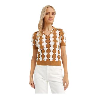 Tory Burch Tory Burch, Polo Shirts, female, Brown, Size: XS Cut-Out Polo