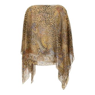 Etro Etro, Capes, female, Multicolor, Size: ONE SIZE Silk Poncho Top with Paisley and Animal Motif