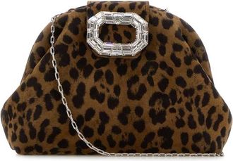 Amina Muaddi Printed Suede Micro Camelia Clutch