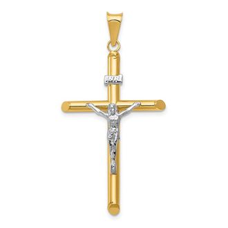Diamond2Deal 14k Two-tone Gold Polished Jesus Crucifix Pendant