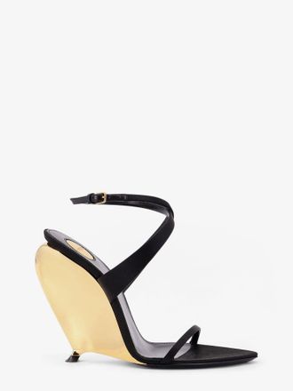 Saint Laurent Sandali Tallulah 110 in satin con tacco a zeppa scultoreo - SAINT LAURENT - gender_Woman