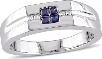 Amour Mens Diamond and Sapphire Ring In Sterling Silver
