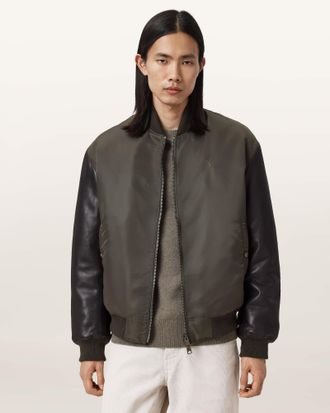 AllSaints Leather Myler Ramskull Leather Bomber Jacket, Size: XXL
