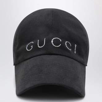Gucci Cappello da baseball nero con logo con cristalli