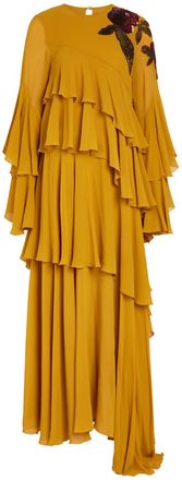 La DoubleJ LA Double J Naiad Ruffled Embellished Silk-georgette Maxi Dress - Yellow - XS (UK6 / XS)