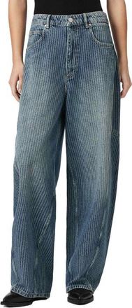 AllSaints Carter Stripe Barrel Leg Jeans in Titan Blue at Nordstrom, Size 30